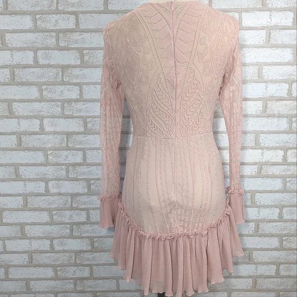 Saints + Secrets Small Dreamy Long Sleeve Blush Pink Ruffle Mini Dress - Picture 3 of 15